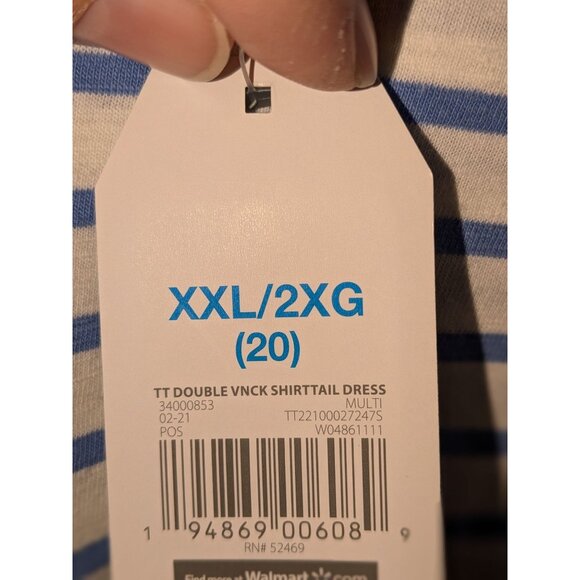 Time And Tru XXL Blue & White Striped Sleeveless V-Neck Dress - Picture 8 of 8